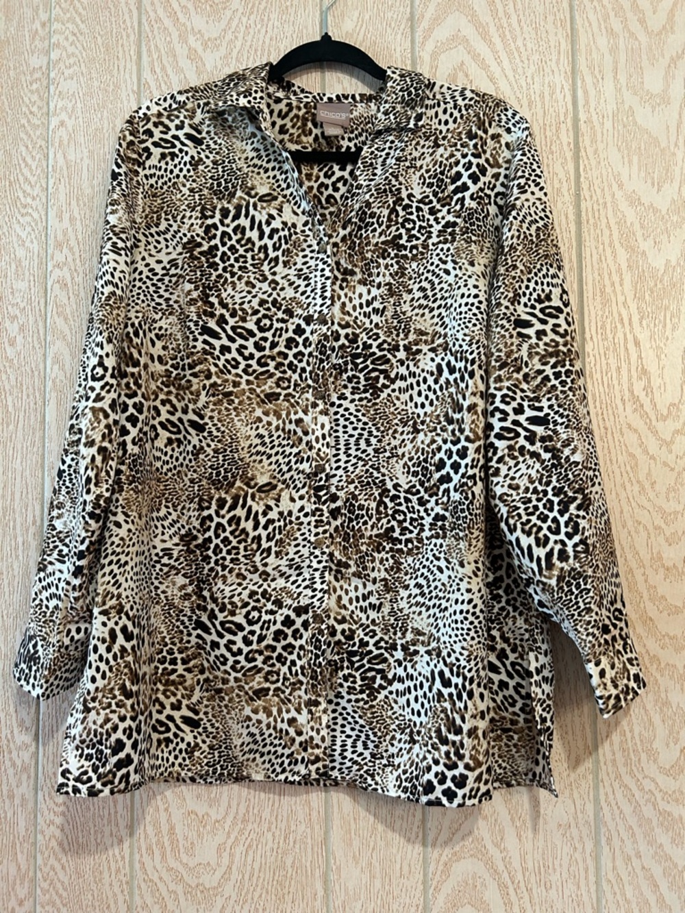 Chico's Leopard Print Button-Front Blouse in Beige, Black and Brown size 1